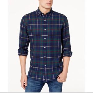 Men's blue green plaid flannel shirt
